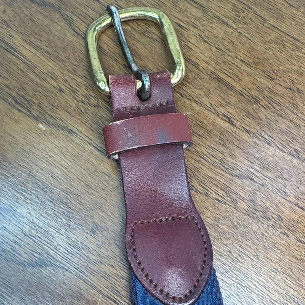 Leather Man Classic Mens Navy Woven Belt w/ Nautical Green & White Flags, sz 40